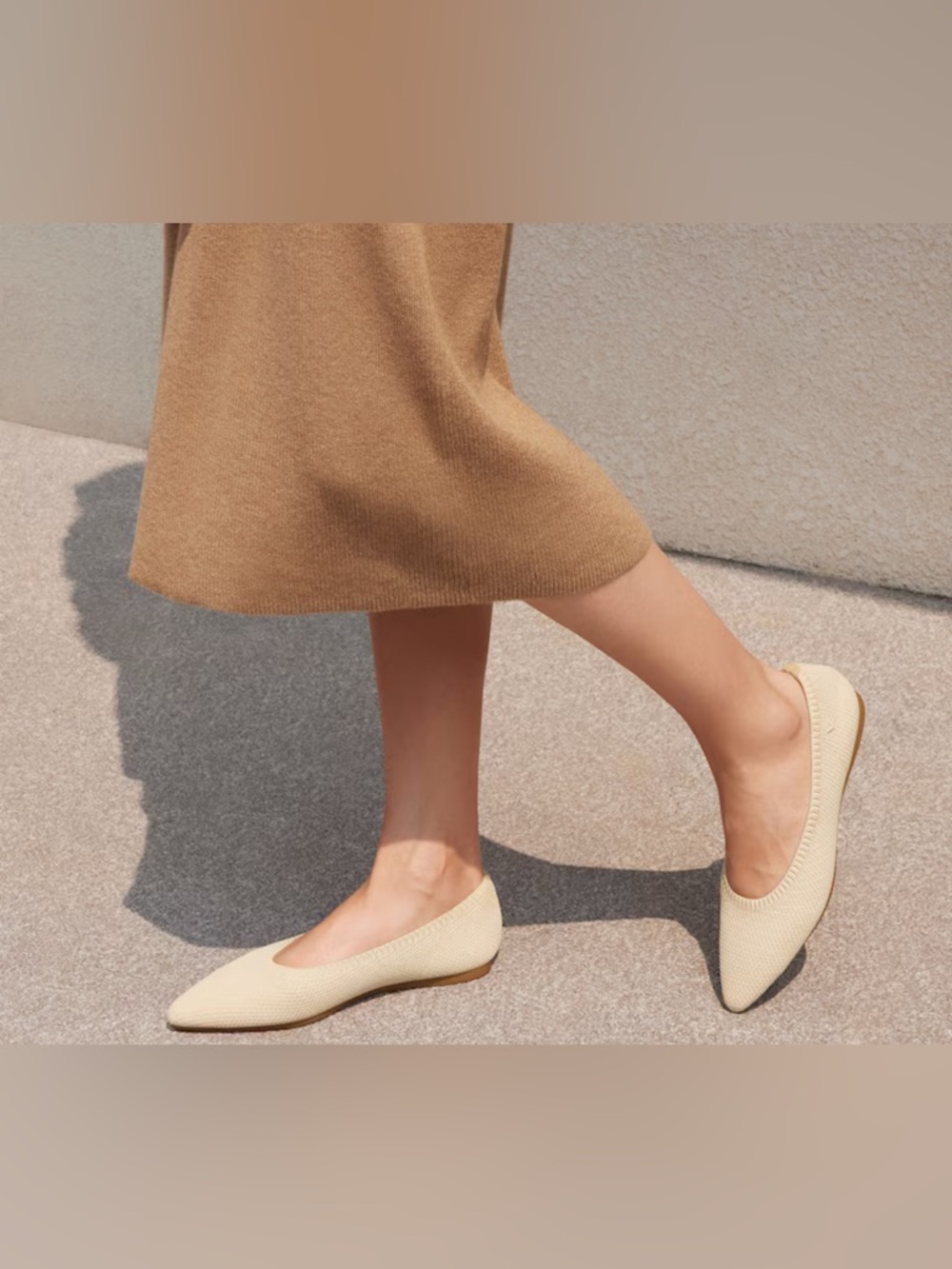Women's Cream Pointed-Toe Knit Ballet Flats